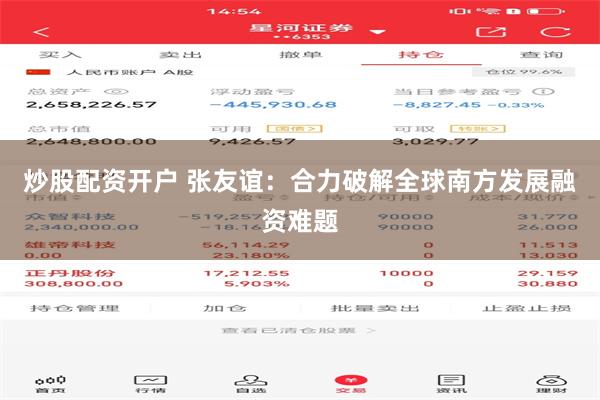 炒股配资开户 张友谊:合力破解全球南方发展融资难题