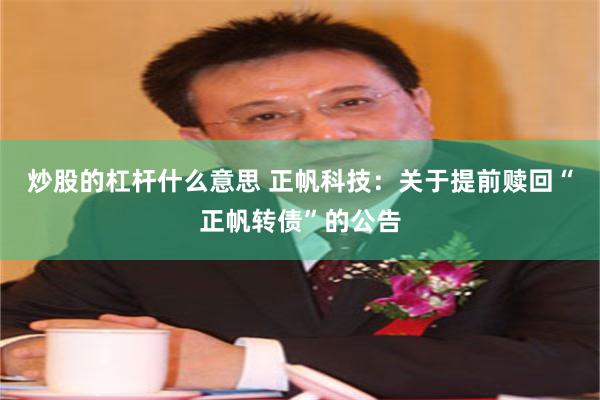 炒股的杠杆什么意思 正帆科技:关于提前赎回“正帆转债”的公告